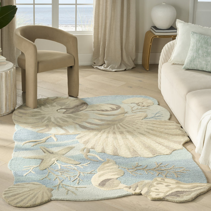 Rosecliff Heights Chizara Blue Coastal, Nautical & Beach Indoor Rug, Rectangle 5'3" x 7'3"