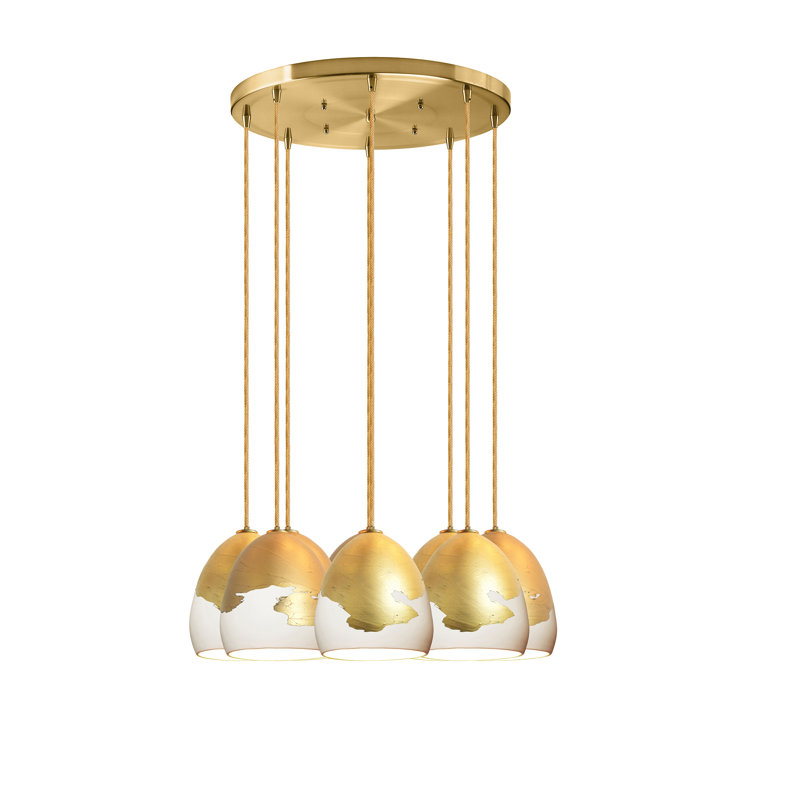 Lustre en dôme à 8 lumières Ombre, H 120 po x l 18 po x P 18 po, Cordon tressé en laiton, Blanc / bronze