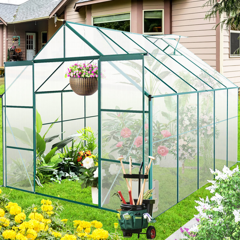 All Season Greenhouse With Stable Base - Wind And Rain, 8X10ft Door Access Management Unwanted Entry,