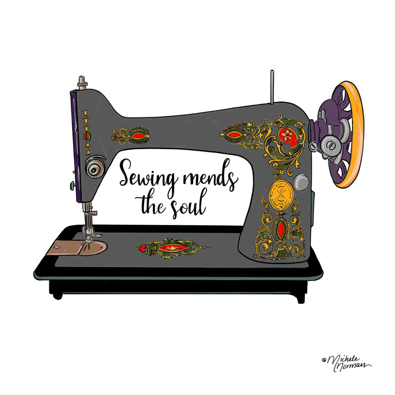 «Sewing Mends the Soul», art textuel sur toile tendue, H 30 po x l 30 po