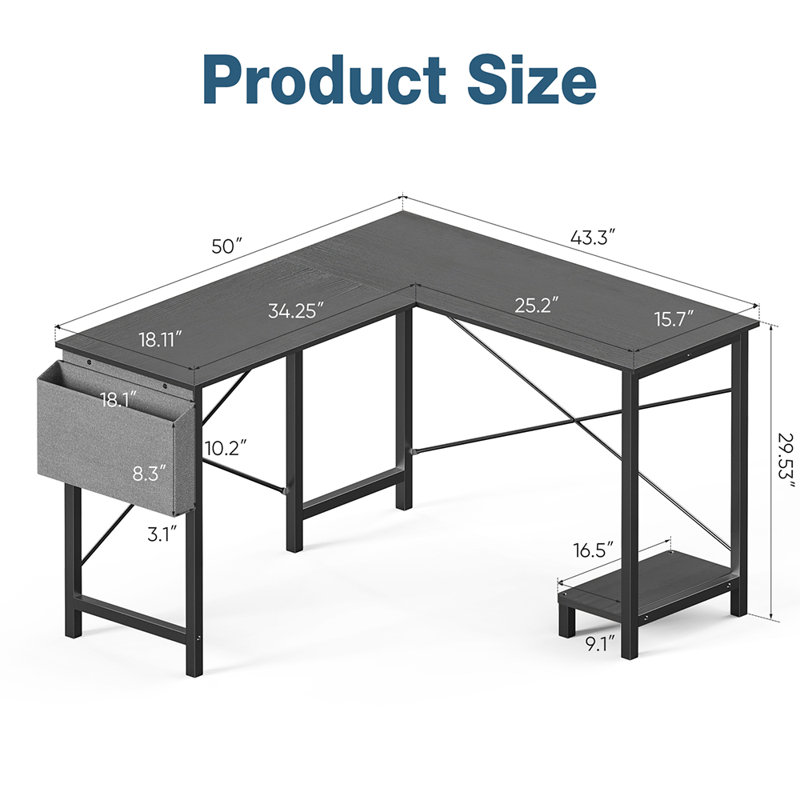 Desk and Chair Set: L-Shaped Computer Desk and Mesh Office Chair, Black Chair/Black Desk
