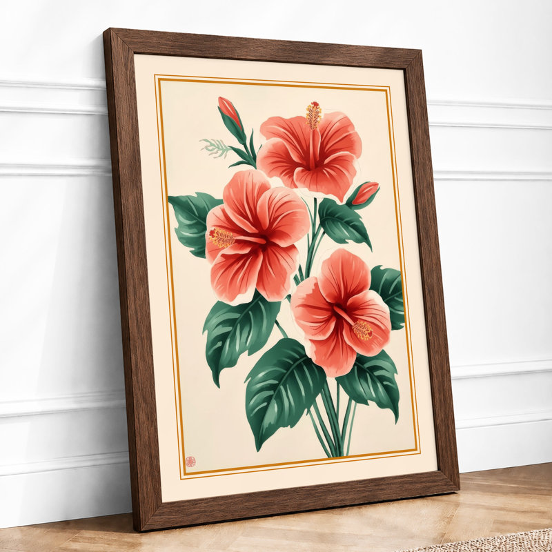 Hibiscus Bloom Botanical - Framed Print, A1 - 84.1 x 59.4 cm, Walnut