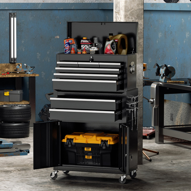 8 Drawers Rolling Tool Chest, 2-in-1 Detachable Metal Tool Cabinet with Lockable Wheels, Black