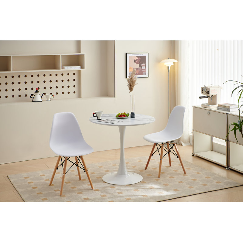 Seren Pair Of 32" High White PP Integrated Chairs and 28.7”High White Table Set