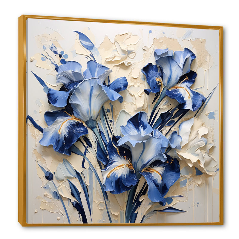 «Blue and White Garden of Irises II», reproduction sur toile, Cadre flottant doré, H 36 po x l 36 po x P 1,5 po