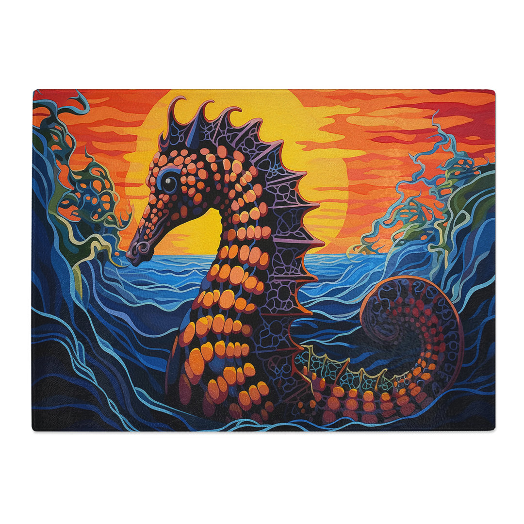 Seahorse Op Art  Glass Chopping Board