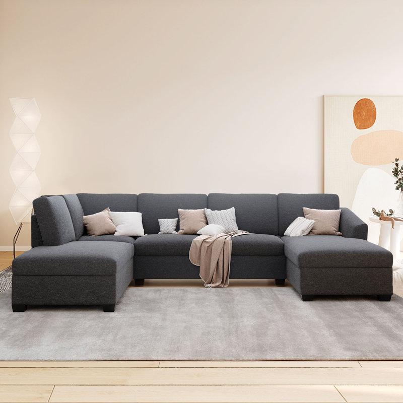 Upholstered U-Shaped Sectional Right Hand Facing, Gray 100% Polyester