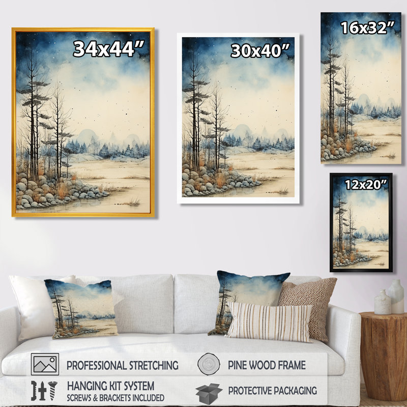 «Lonely Autumn Trees Verge Of Forest», reproduction d'art murale lac, H 32 po x l 24 po, Cadre flottant noir, bois massif