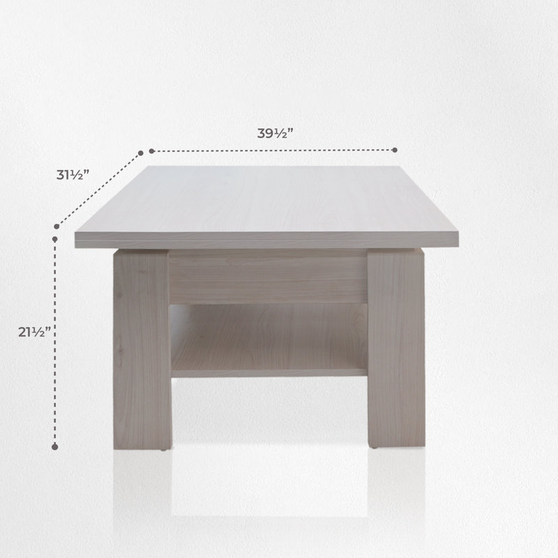 Table basse à plateau relevable pour 7 à 9 personnes, finition stratifiée, Ivoire ivoire