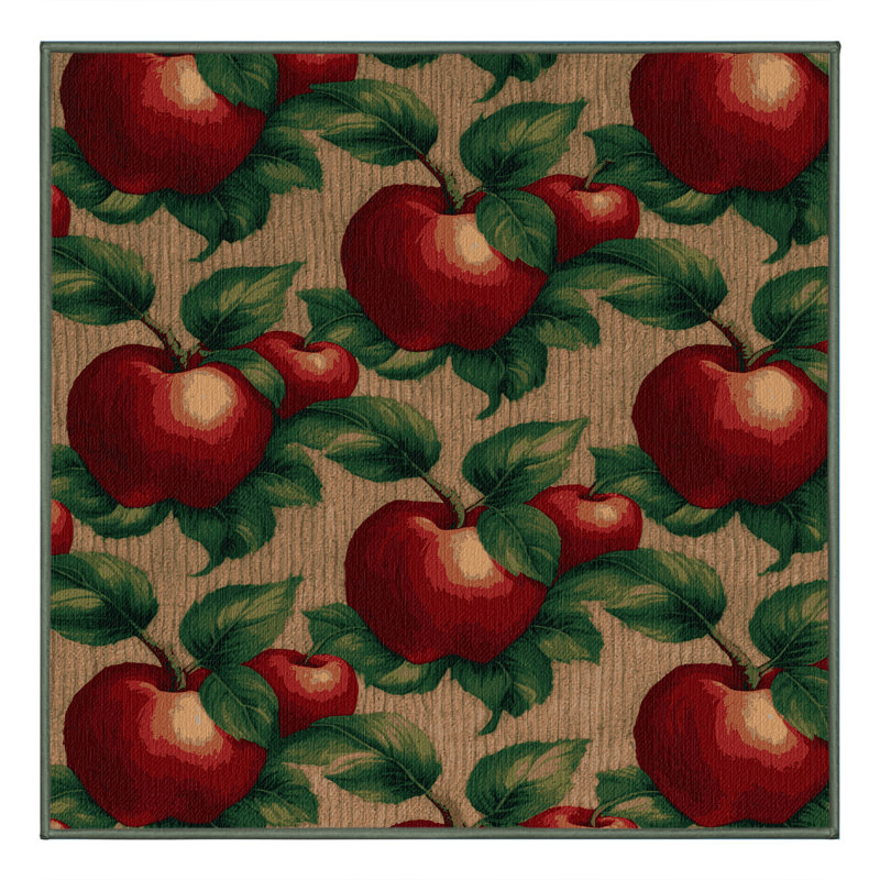  Tapis lavable avec pomme et fruits roses, Carré 4 pi