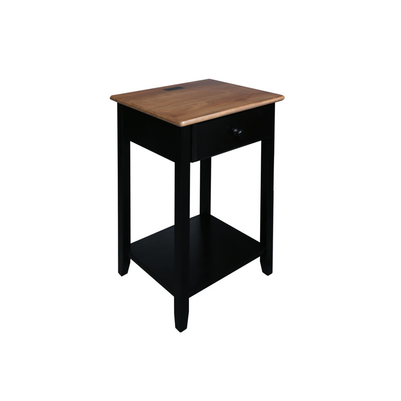 17.5'' W Solid Wood Nightstand, Black/Wood