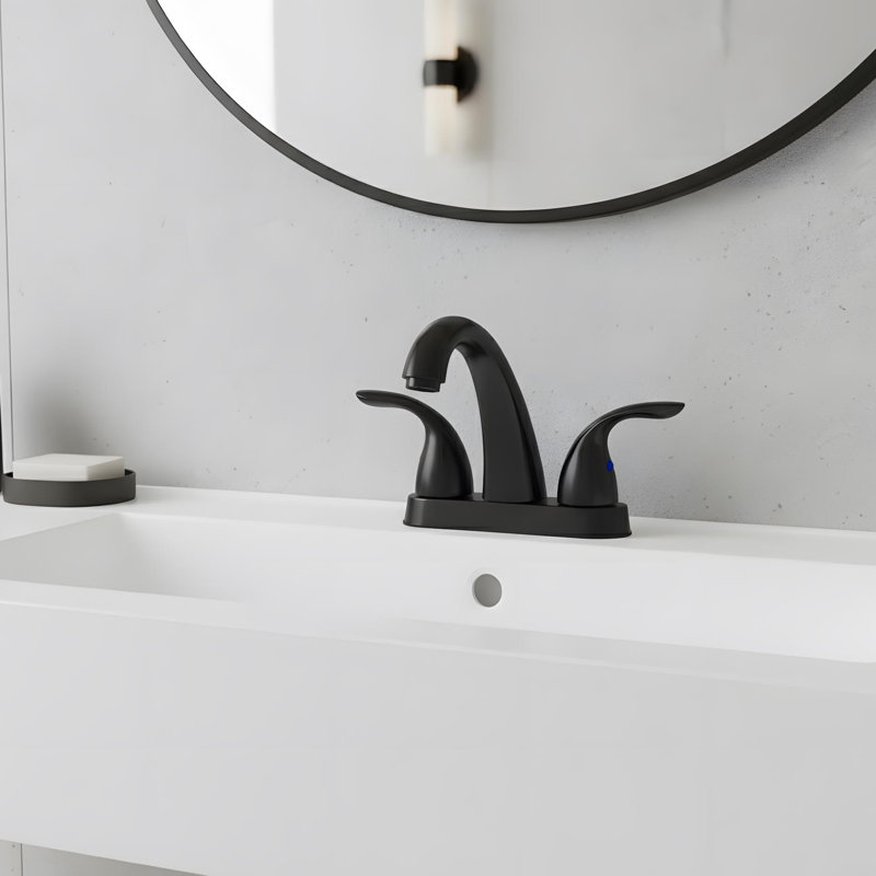 Modern Bathroom Sink Faucet with 2-handle, Matt Black
