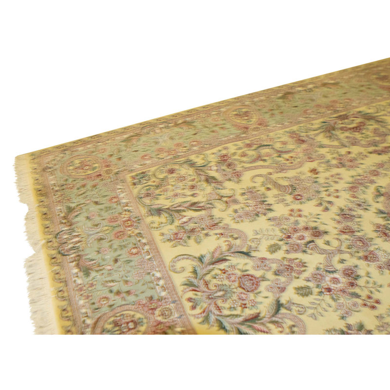 Hand Knotted Wool Area Rug in Gold And Light Green