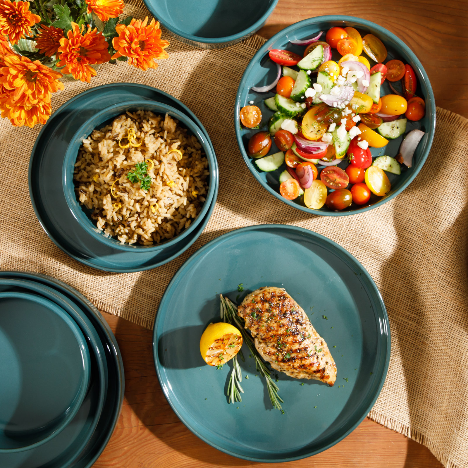 Santorini Terracotta Dinnerware Set - Service for 4, Jade