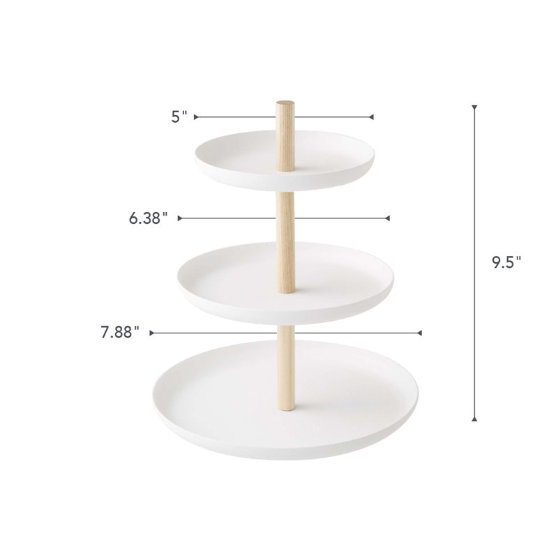 Tosca Minimalist White Steel & Warm Wood 3-Tier Serving Stand