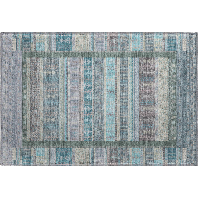 Premium Machine Washable Mayfield AMF2160 Striped Rug, Rectangle 1'8" x 2'6", Teal