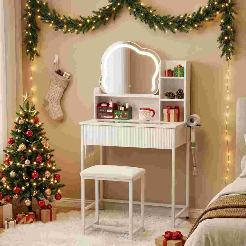 Vanity Desk Set With Led Lighted Mirror & Power Outlet, Makeup Table