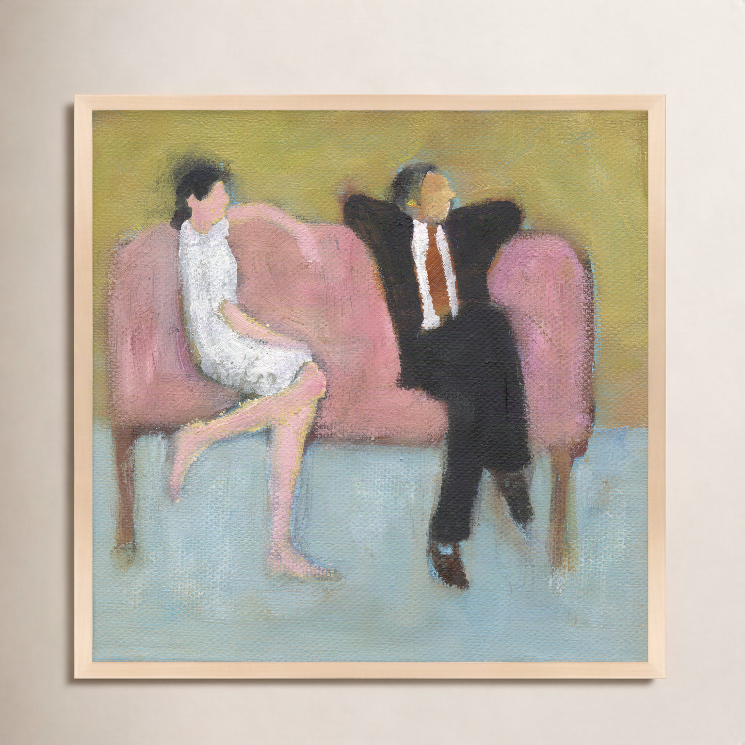 The Pink Couch Painting, 16" H x 16" W x 1.25" D, Brown