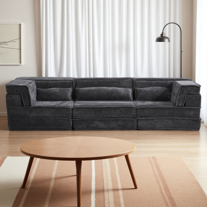 Compression Mahjong Sofa,Convertible Floor Sofa Bed,DIY Boneless Modular Sectional Sofa,No Assembly Required,Circle Fleece Fabric,Oversized 3 Seater With 3 Pillows