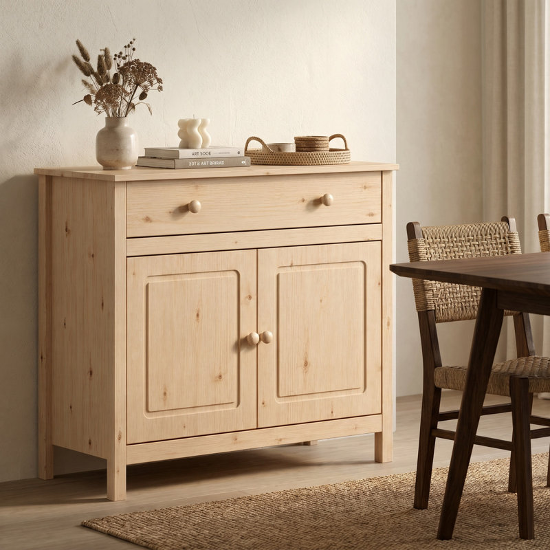 Pine Wood Sideboard & Buffet: 43.89" Wide with 2 Doors and 1 Drawer - Enhance Your Space, Natural