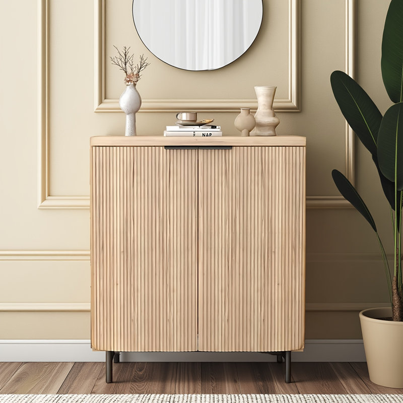 32" Buffet Cabinet With Storage, Sideboard Cabinet With Fluted Door, Kitchen Buffet Storage Cabinets With Adjustable Shelves, Sideboard Cabinets For Living Room, Entry, Hallway