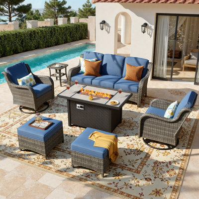 Patio Rattan Sofa Seating Group with Cushions