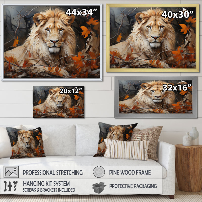 «Lion Texture Of The Wild I», reproduction sur toile, H 12 po x l 20 po, Cadre flottant doré
