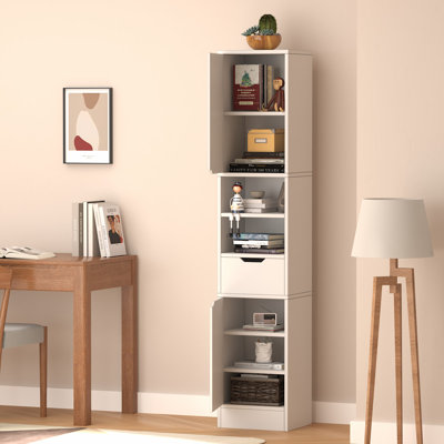 8 Tier Wooden Bookshelves and Bookcases with 2 Doors and 1 Drawer,Floor Standing Display Storage Shelves for Home