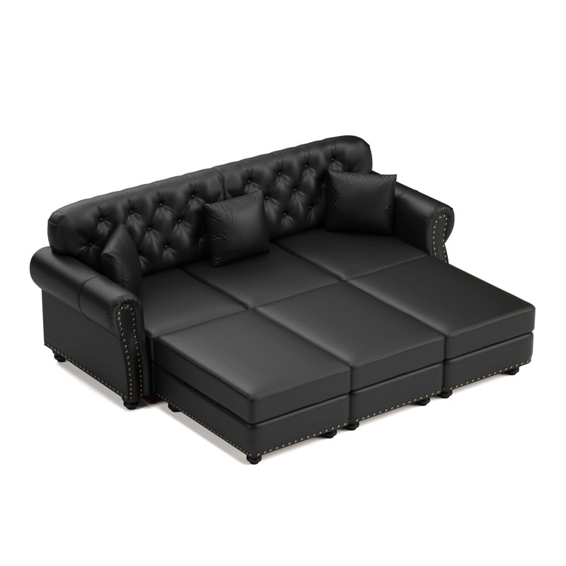 Canapé Chesterfield 82,6 po Mid-Century, Similicuir noir