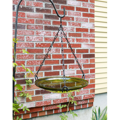 Crackle Glass Hanging Birdbath, 14-in