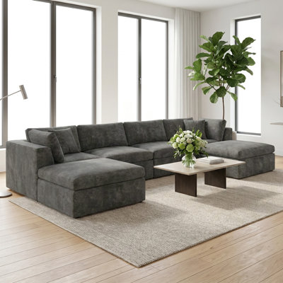 142" Chenille U-shape Sectional – 4-in-1 Design