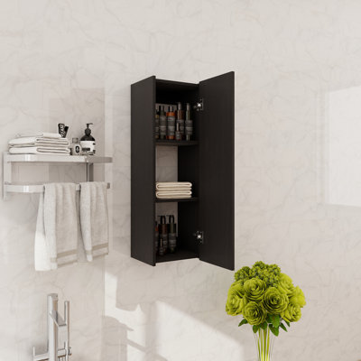 12" Small Floating Bathroom Side Cabinet With Soft Close Door And 2 Shelves