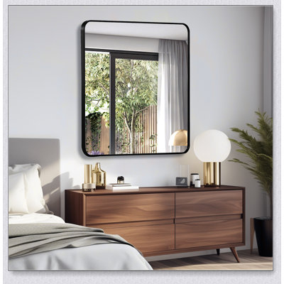 36In X 36In Metal Framed Square Bathroom Mirror For Wall, High-Quality HD Glass And Durable Aluminum Alloy Frame