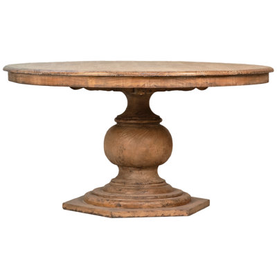 Yves 59-inch Round Reclaimed Pine Antique Natural Carved Pedestal Dining Table by One Allium Way