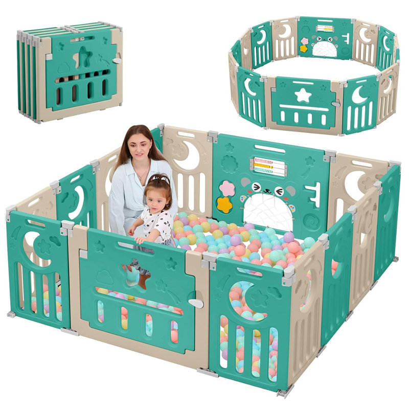 Parc pour bébé Safe Foldable, H 24 po x l 60 po x P 60 po, Brun / vert