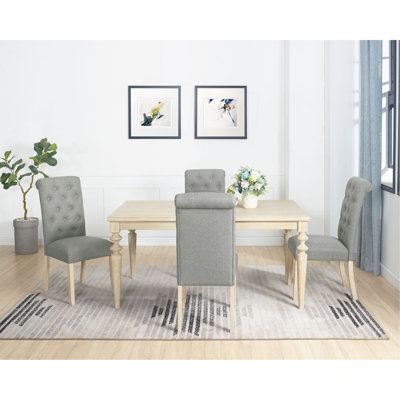 7-Piece Dining Set, Turned-Leg Dining Table With 6 Tufted Chairs