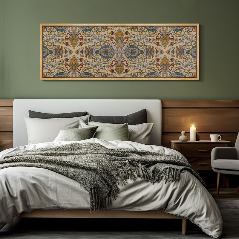 Abstrait botanique abstrait motif rétro antique, H 20 po x l 60 po, Natural