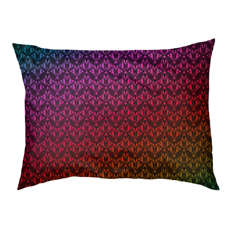 Coussin stylisé dégradé art déco Byrge, l 42,5 po x L 32,5 po, Mauve / Rouge