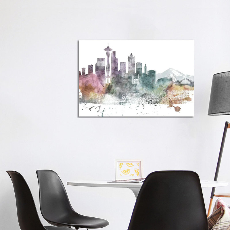 Seattle Pastel Skylines by WallDecorAddict - Wrapped Canvas Painting, 66.04cm H x 101.6cm W x 1.9cm D
