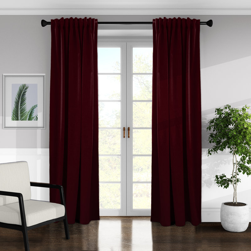 Alia Velvet Solid Color Room Darkening Rod Pocket Single Curtain Panel, 50" W x 144" L, Merlot
