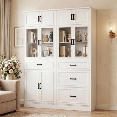 80" Kitchen Pantry Storage Cabinet With Adjustable Shelves And Drawer(Set of 2)