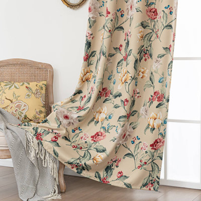  80% Blackout Curtains for Bedroom, Vintage Floral Window Drapes 72 Inch Length for Living Room, Thermal Insulated Grommet Curtains, 2 Panels