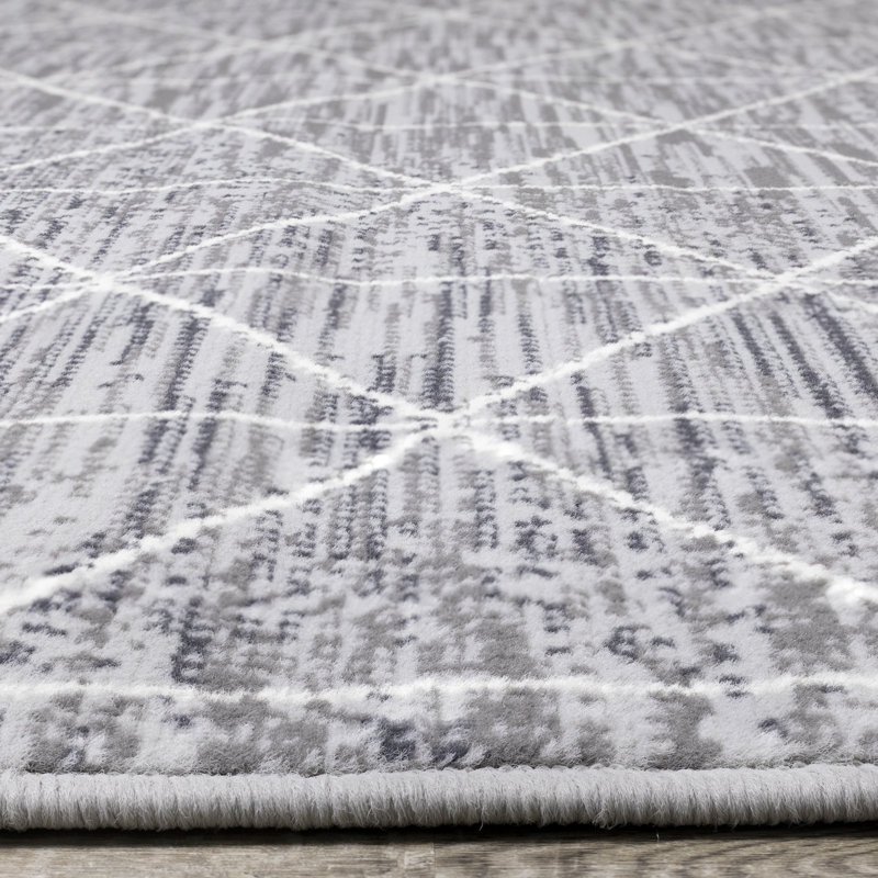 Bratu Geometric Gray/White Rug, Rectangle 3'3'' x 4'11''