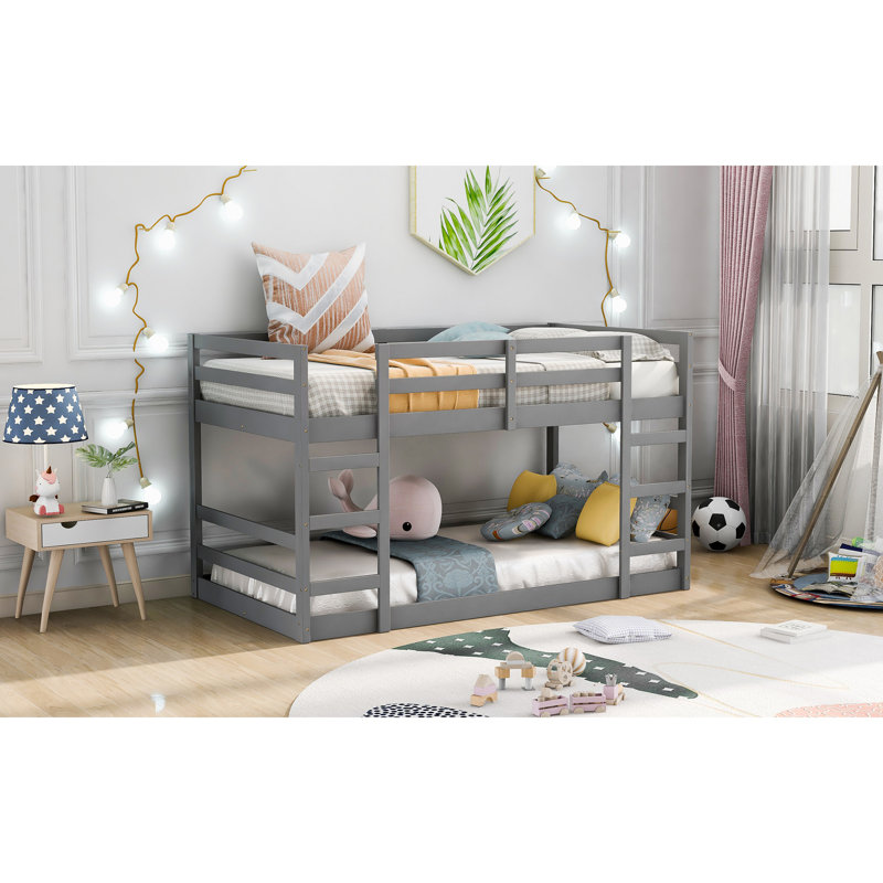 Lit superposé avec échelle, Gris, Simple sur simple