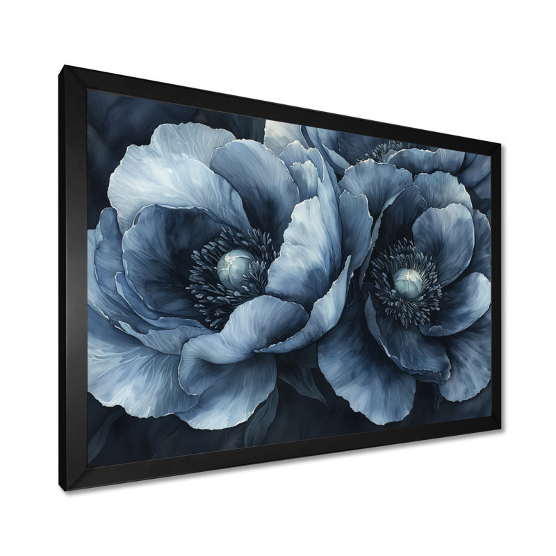 «Illait Blue Mid Night Harmony Pivoines I», art mural pivoines, Reproduction encadrée d'une seule photo, H 34 po x l 44 po
