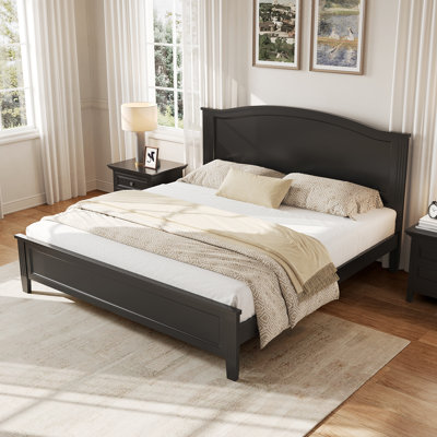 King Size Solid Wood Platform Bed with Headboard and Slat Support, Sturdy Wooden Frame,Black