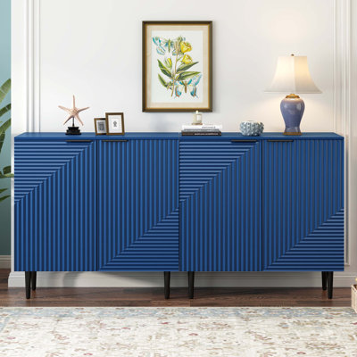 Set of 2 Modern Minimalist Side Cabinets,Versatile Storage Solution,Adjustable Shelves,Stylish Geometric Door Design,Perfect as TV Stand