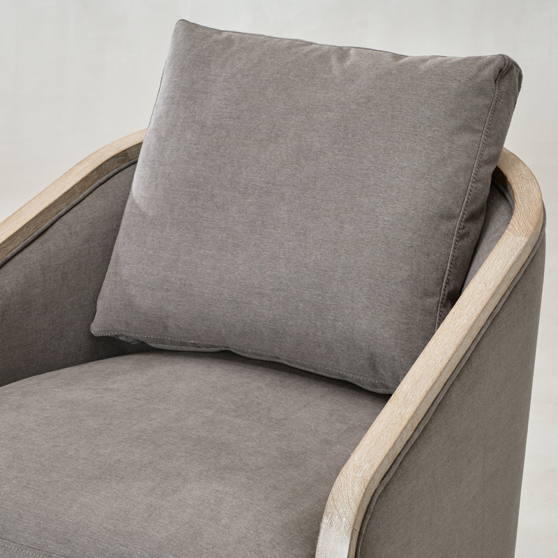 30" Wide Polyester Upholstered Swivel Barrel Chair With Wood Base Set of 2, Slate Gray