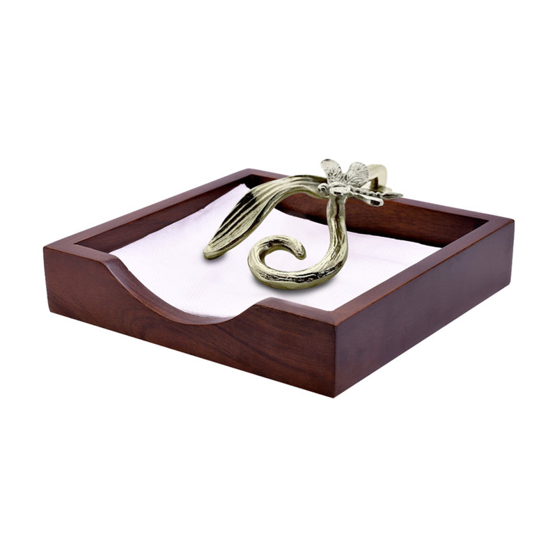 Decozen Dragonfly Metal Arm Solid Wood Napkin Holder – Elegant Christmas Gift for Kitchen Decor