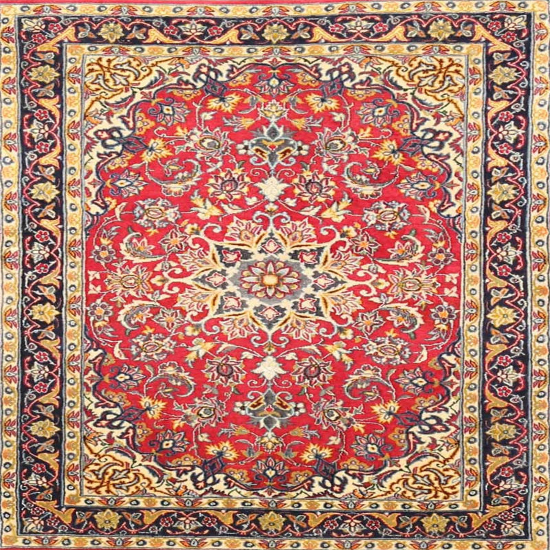 Tapis rouge/vert/brun traditionnel Tilton, Carré 4 pi